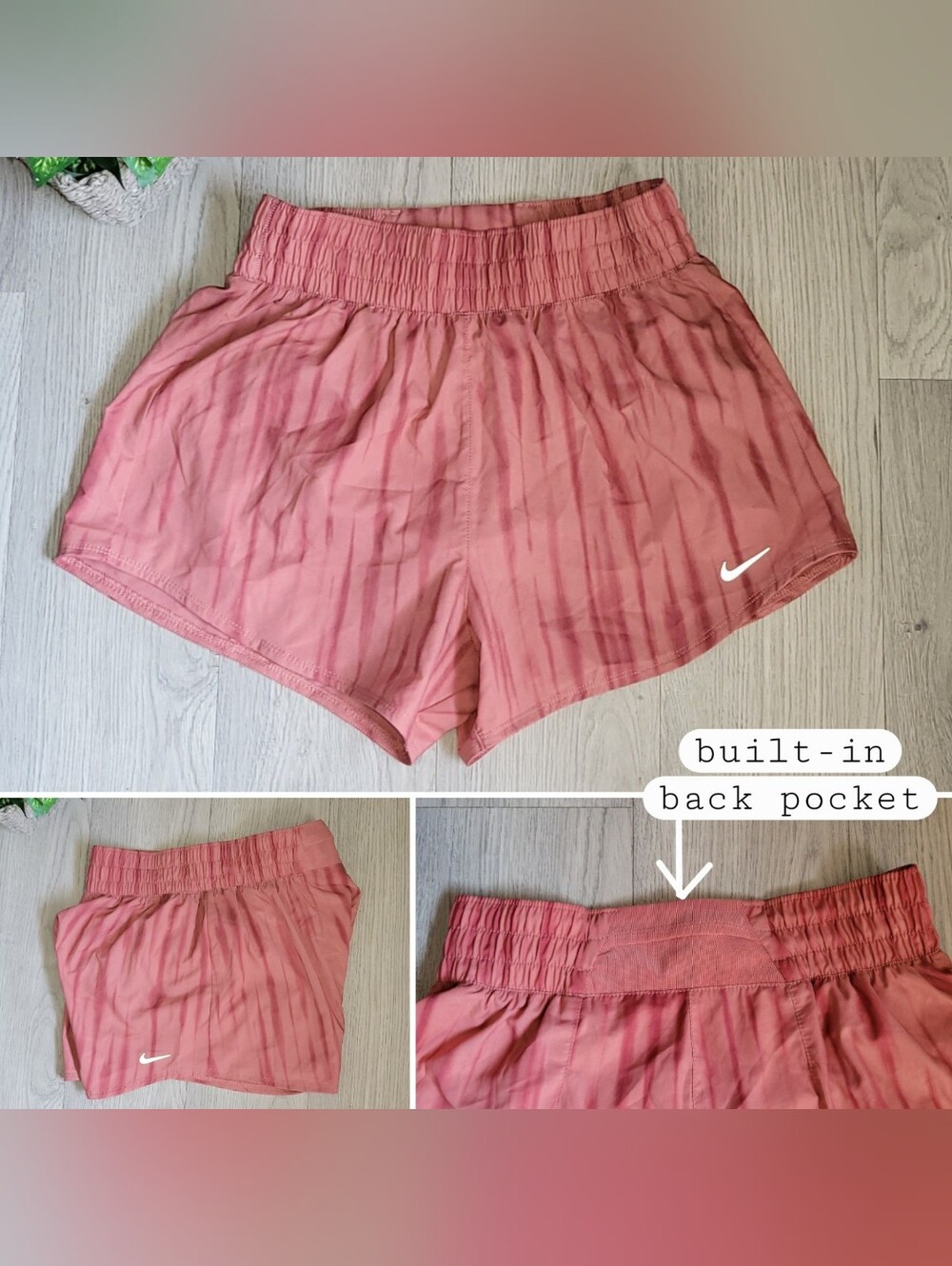 Nike Dri-Fit Training Loose Fit Mauve Canyon Pink Shorts Waistband Pocket, Small